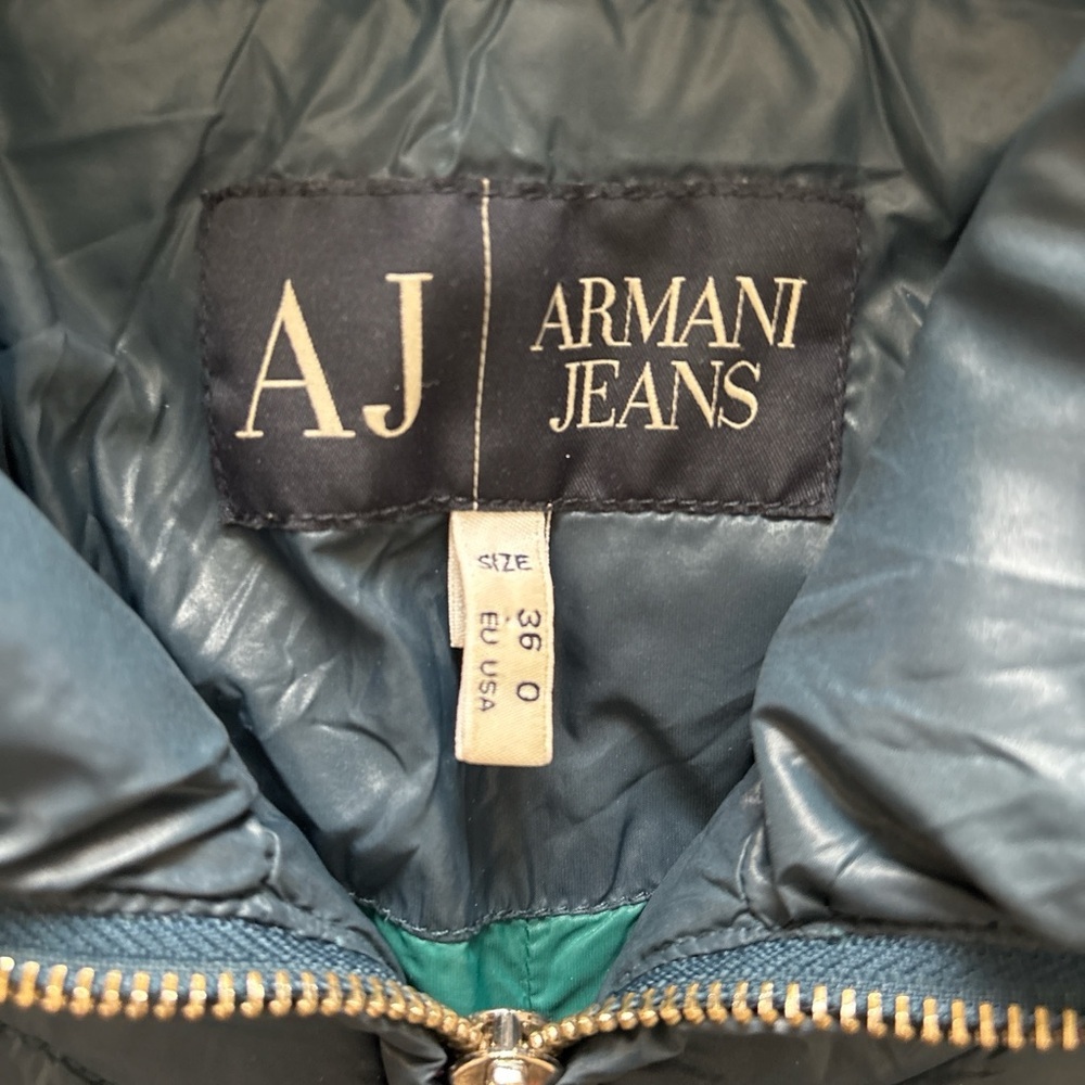 Armani Jeans Women's Puffer Jacket - Dark celadon full zip pockets. Size 0 - Picture 3 of 9